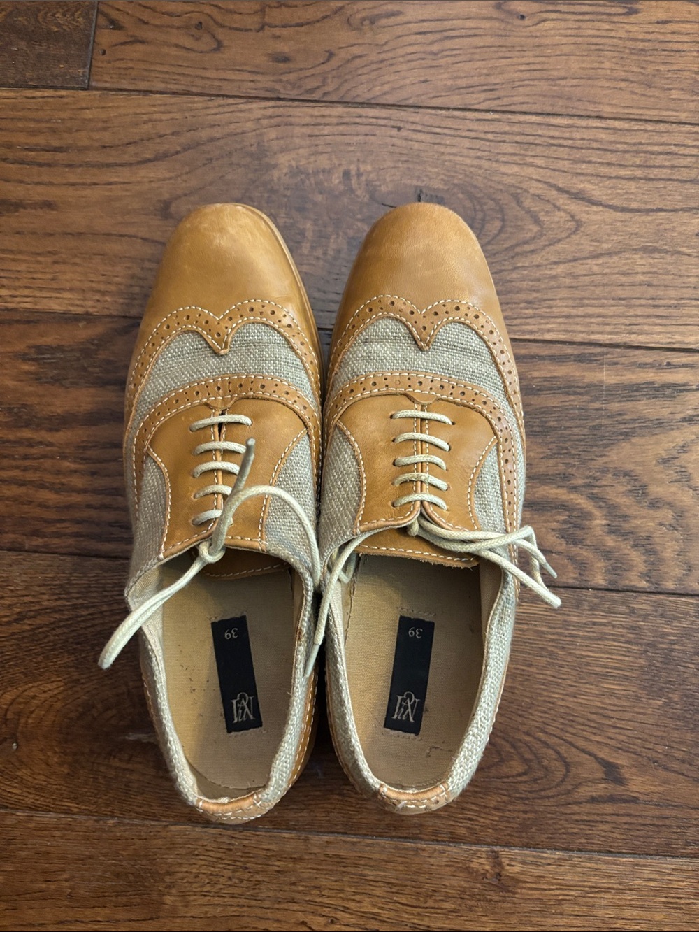Mango Two-Tone Tan and Beige Brogue Flats